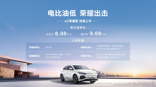 BYD e2 Honor Edition officially launched, priced from 89,800 yuan