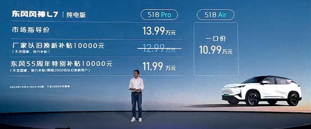 Cheaper than the extended-range version, Dongfeng Fengshen L7 EV starts at 109,900 yuan