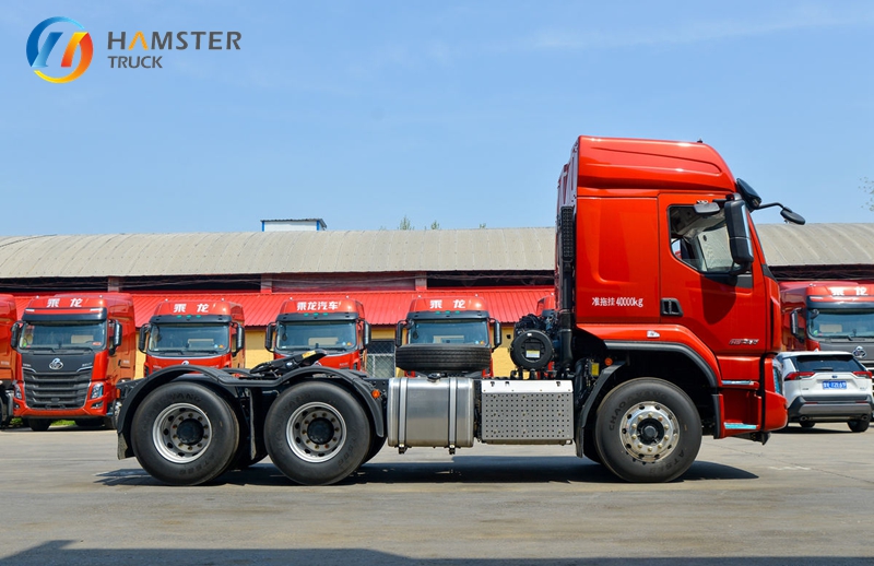 A very affordable tractor-trailer, Dongfeng Liuzhou Chonglong H5 6x4 with 460 horsepower, has ample power.